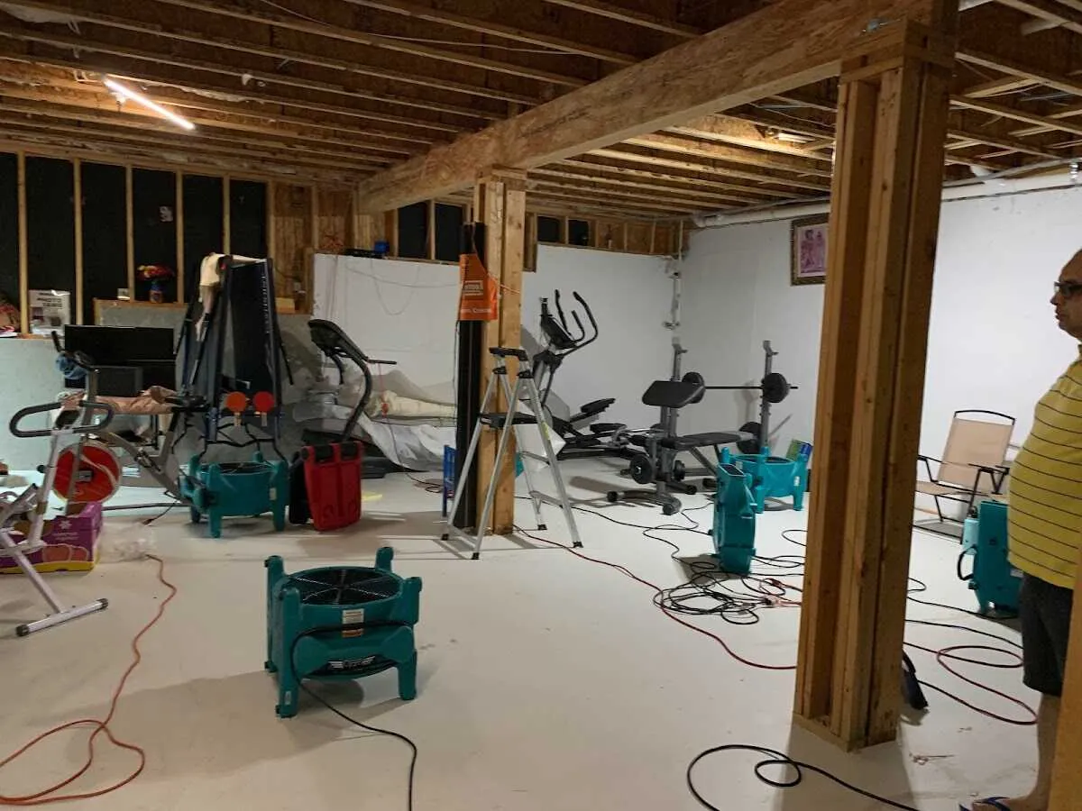 Basement drying equipment setup for Contents Cleaning & Restoration in Lake Wylie